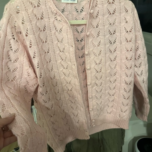 Vintage Sweaters - Vintage pink Lace Knit Women's Sweater